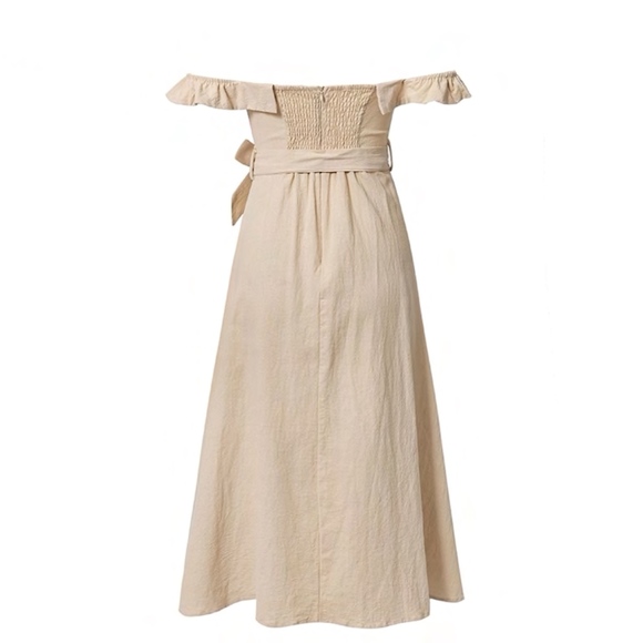 Off Shoulder Fit and Flare Midi Belted Dress - Picture 4 of 8